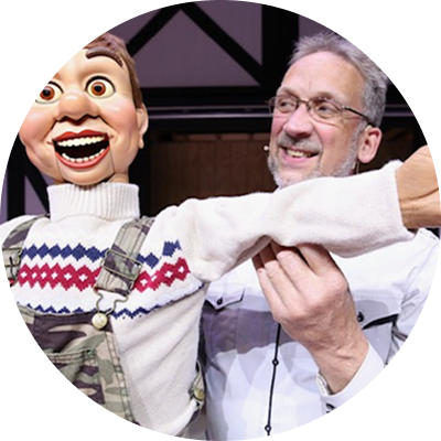 Ken Grove and his ventriloquist dummy.